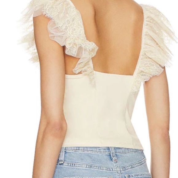 NWOT FREE PEOPLE LIVE IT UP RUFFLE SLEEVE LACE CAMI TOP  IVORY SMALL - Picture 3 of 3